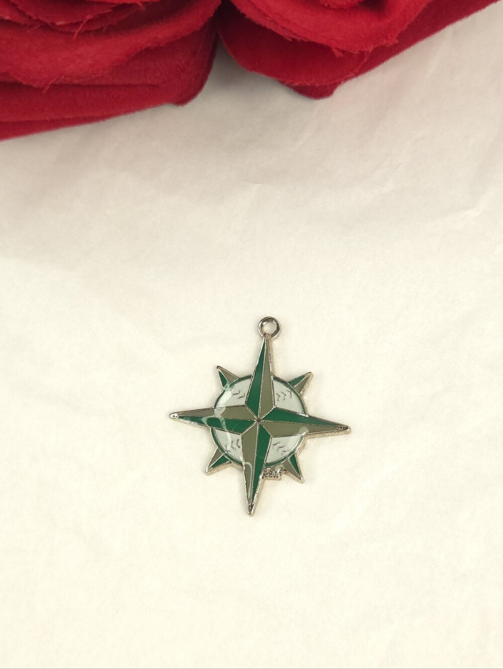 Green & White Baseball Compass Pendant or Charm Unisex Jewelry Making